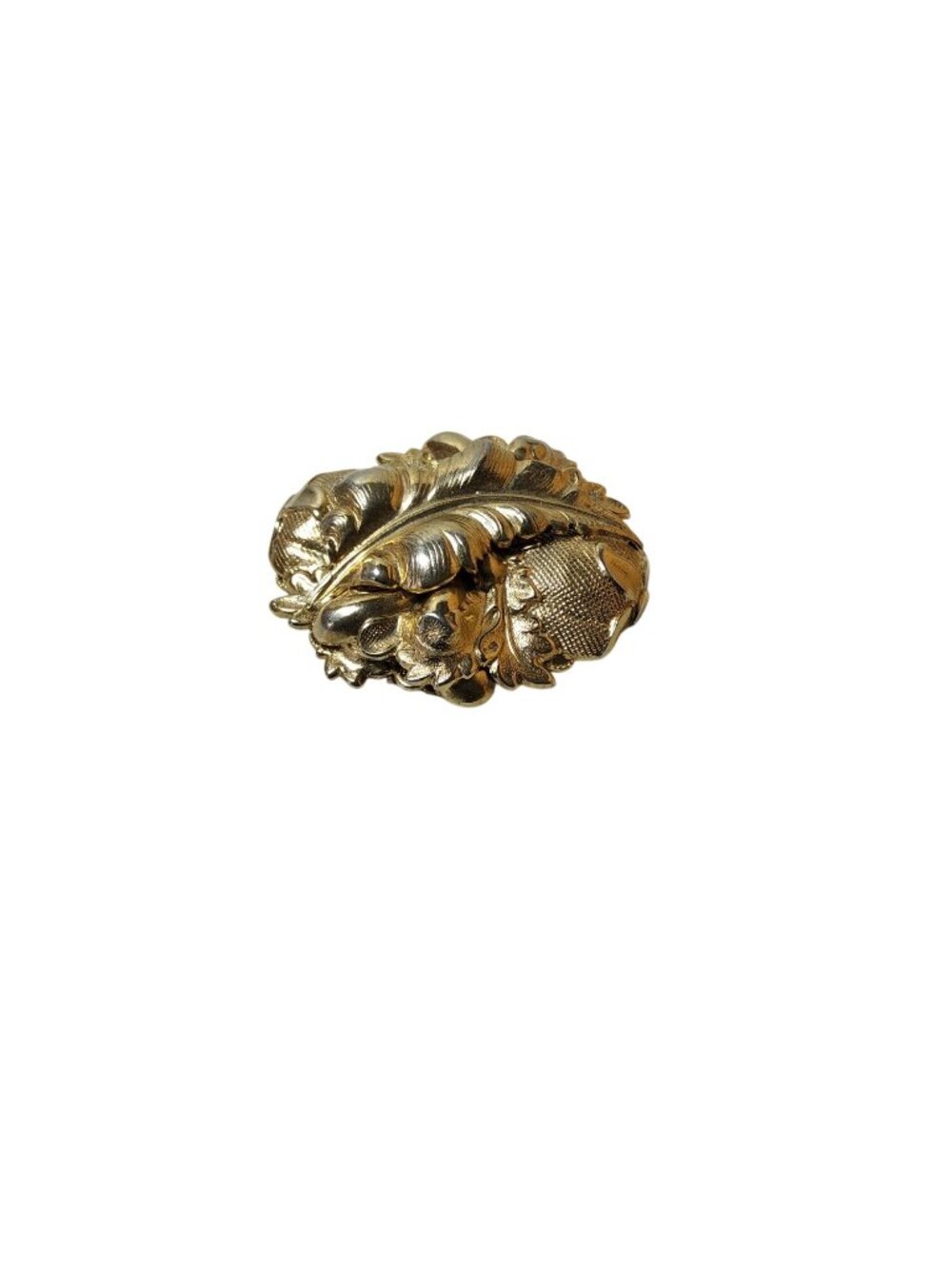 Vintage Goldtone Large 4 Layer Brooch Pin with Feather, Oak Leaves, and Berries, - Picture 14 of 16